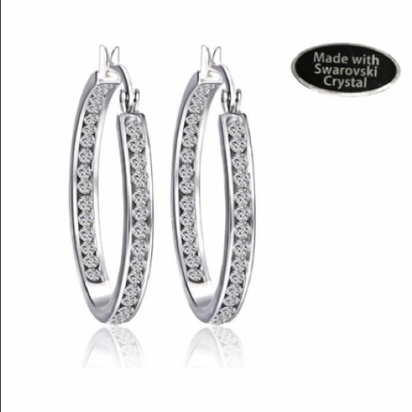 Swarovski Element Jewelry - Swarovski Element hoop earrings silver ove…